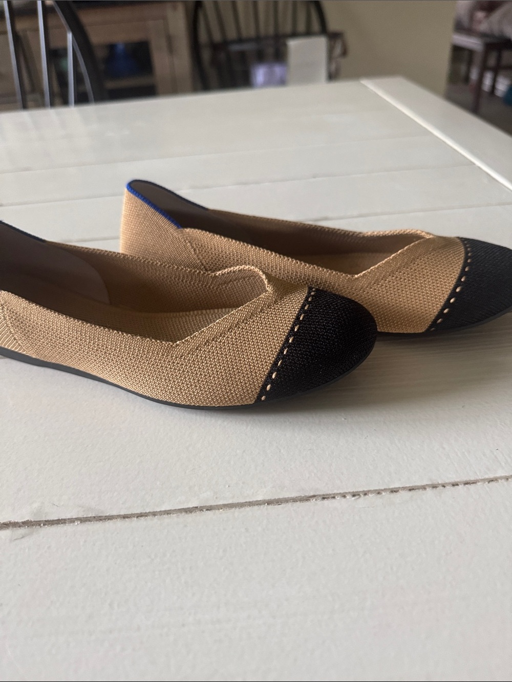 Like new Rothy’s Classic Two-Tone Women's Canvas Ballet Flats - Beige Black SZ 7